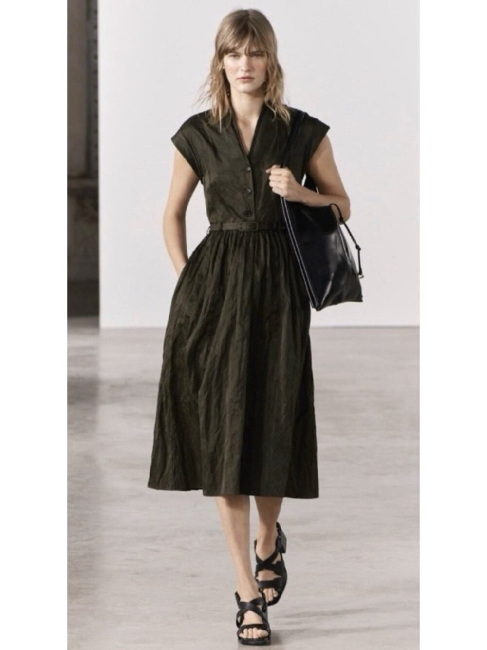 NWT ZARA Women’s Size Medium Belted Shirt Dress ZW Collection $129
